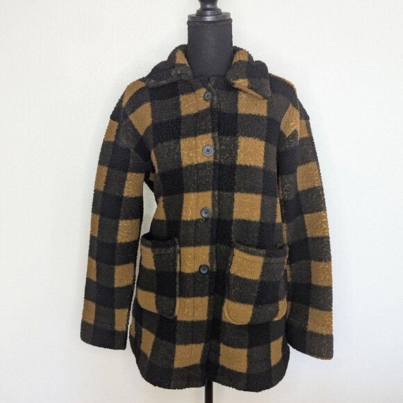 Lee Women's Fleece Button Down‎ Long Sleeve Chore Jacket Orange Black - Picture 1 of 7